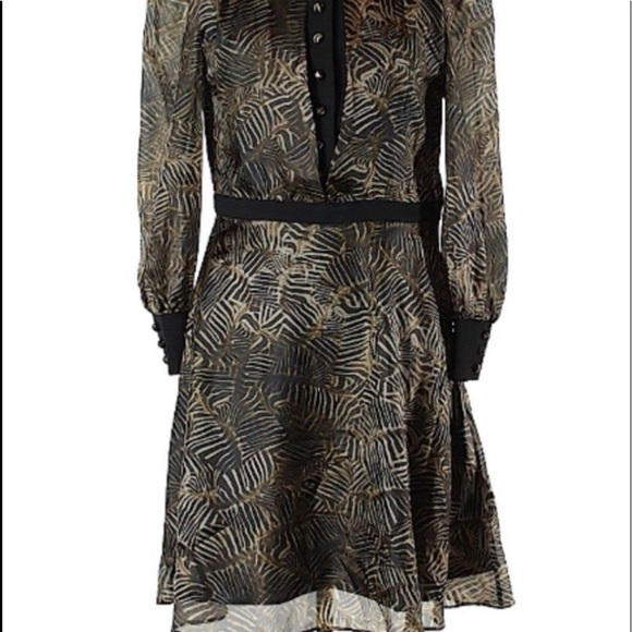 Mackage Long Sleeves  Dress Black&Gold Chiffon Silk - Picture 3 of 10